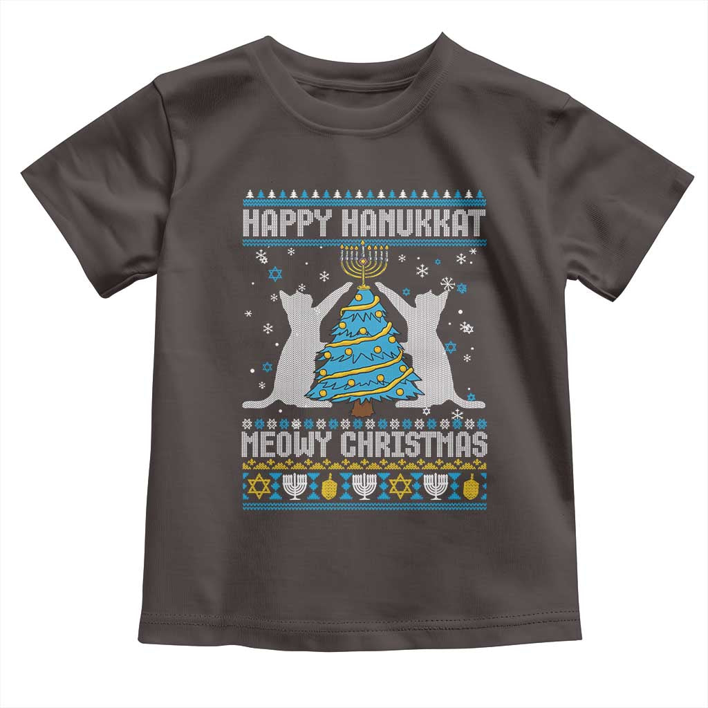 Hanukkah Christmas Cat Toddler T Shirt Happy Hanukkat Meowy Christmas