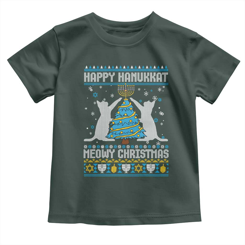 Hanukkah Christmas Cat Toddler T Shirt Happy Hanukkat Meowy Christmas