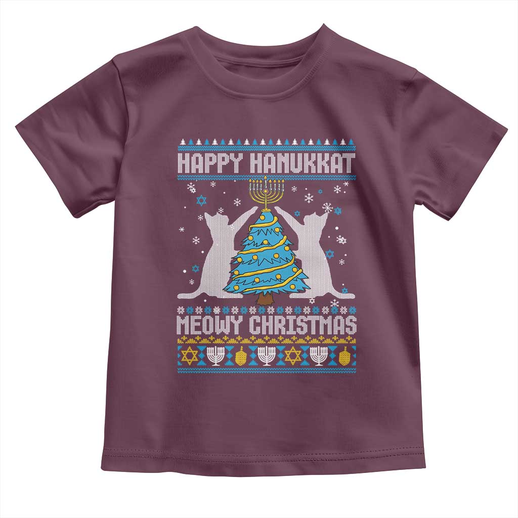 Hanukkah Christmas Cat Toddler T Shirt Happy Hanukkat Meowy Christmas