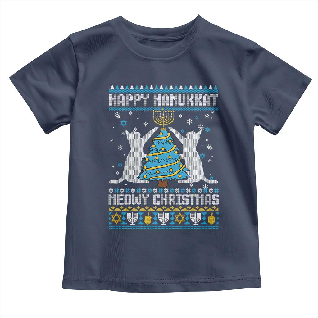 Hanukkah Christmas Cat Toddler T Shirt Happy Hanukkat Meowy Christmas