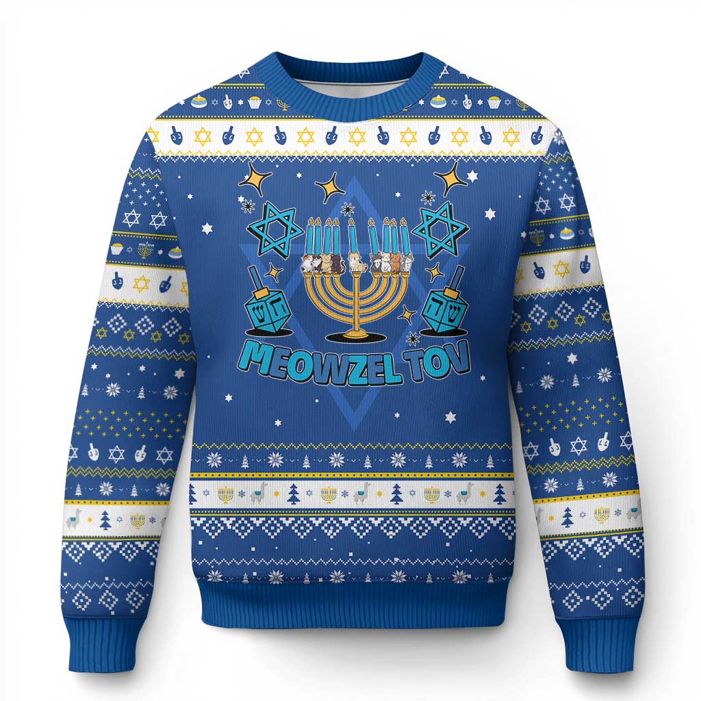 Funny Hanukkat Cat Hanukkah Ugly Sweater Meowzel Tov Jewish Chanukkah - Wonder Print Shop