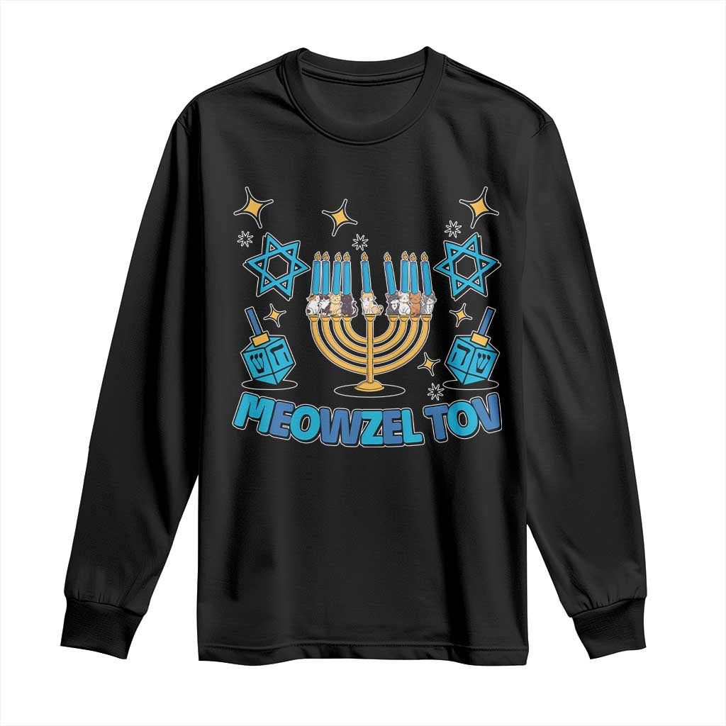 Funny Hanukkah Cat Long Sleeve Shirt Meowzel Tov Jewish Chanukkah