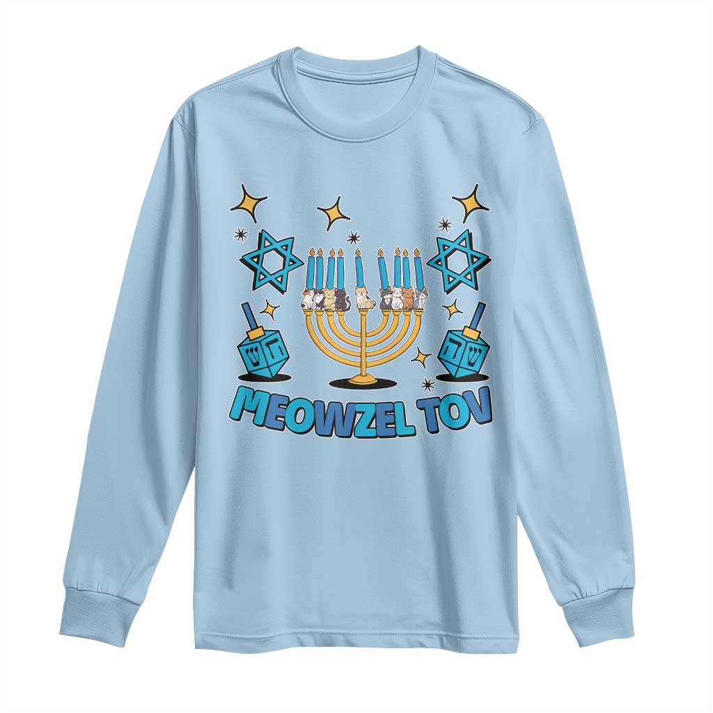 Funny Hanukkah Cat Long Sleeve Shirt Meowzel Tov Jewish Chanukkah