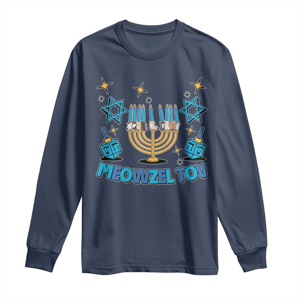 Funny Hanukkah Cat Long Sleeve Shirt Meowzel Tov Jewish Chanukkah