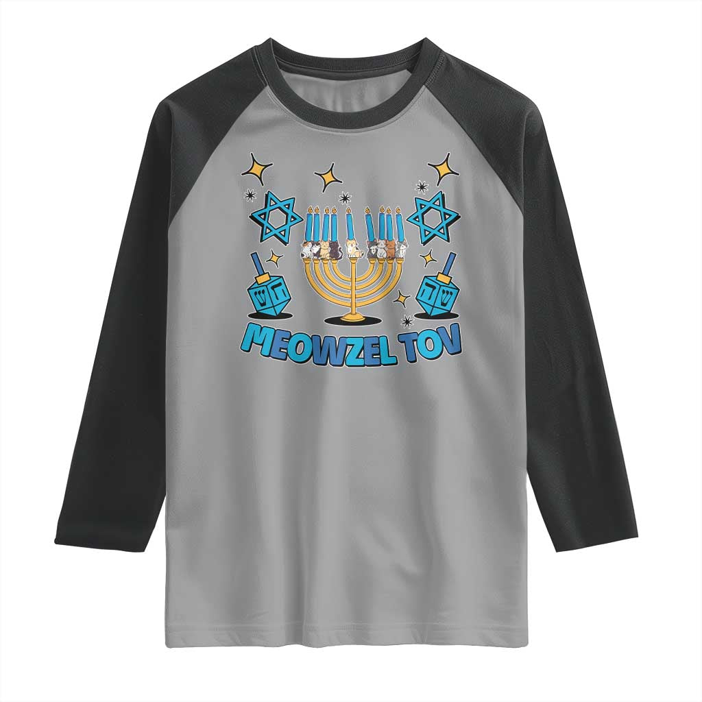 Funny Hanukkah Cat Raglan Shirt Meowzel Tov Jewish Chanukkah