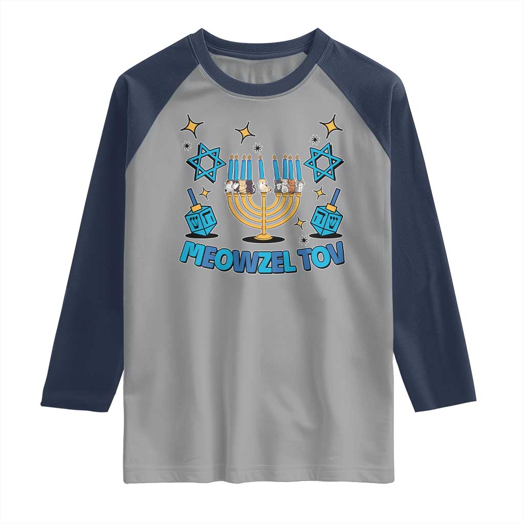 Funny Hanukkah Cat Raglan Shirt Meowzel Tov Jewish Chanukkah