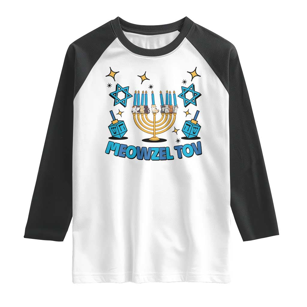 Funny Hanukkah Cat Raglan Shirt Meowzel Tov Jewish Chanukkah
