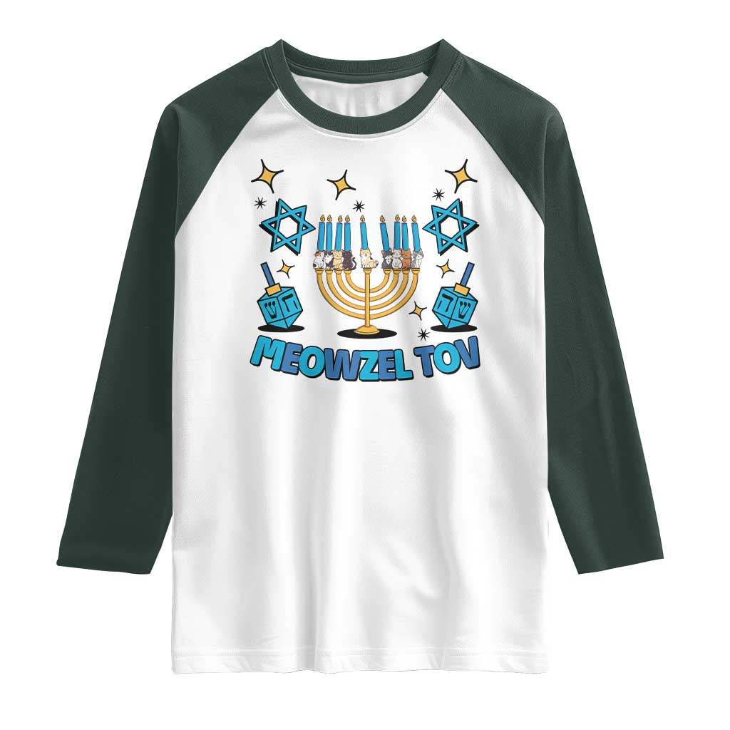 Funny Hanukkah Cat Raglan Shirt Meowzel Tov Jewish Chanukkah
