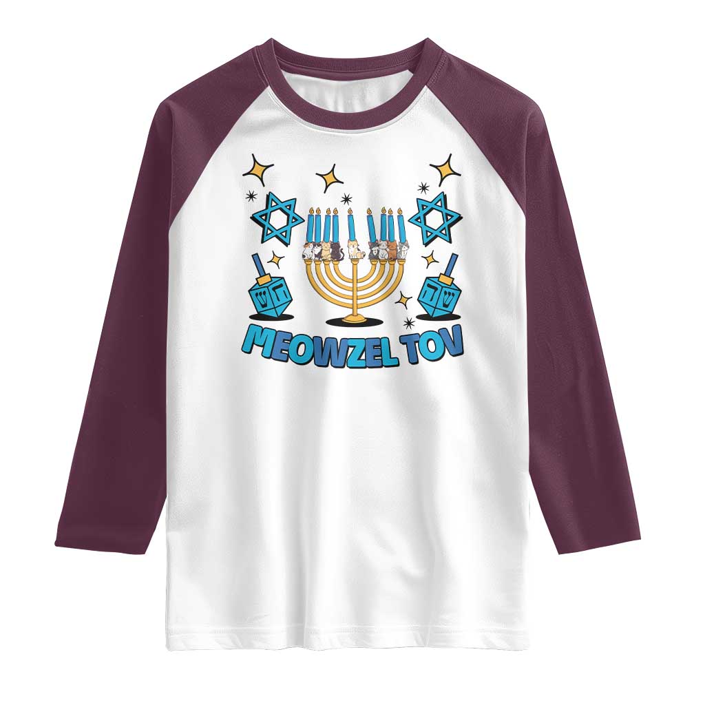 Funny Hanukkah Cat Raglan Shirt Meowzel Tov Jewish Chanukkah