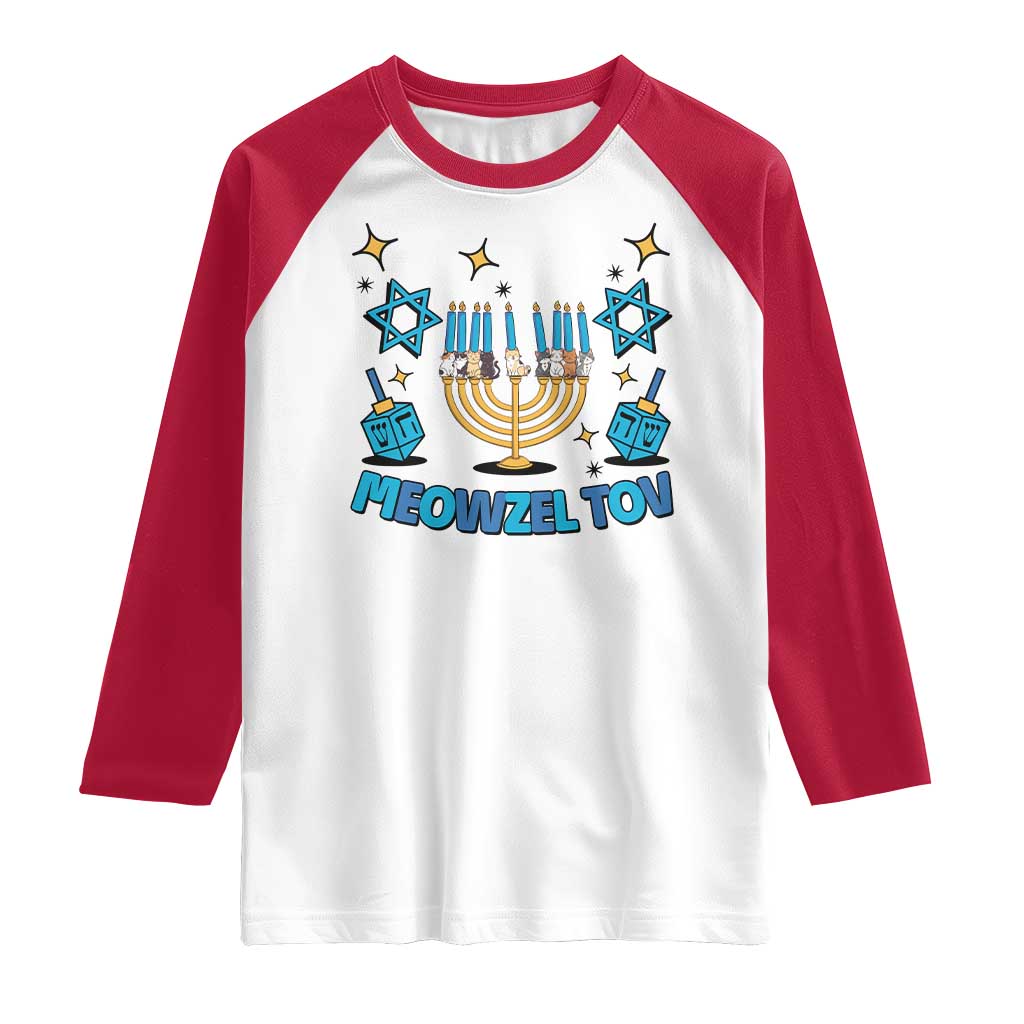 Funny Hanukkah Cat Raglan Shirt Meowzel Tov Jewish Chanukkah