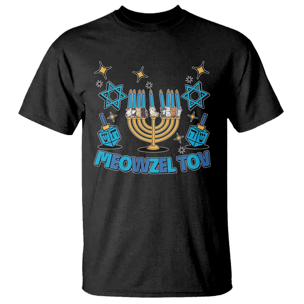 Funny Hanukkah Cat T Shirt Meowzel Tov Jewish Chanukkah - Wonder Print Shop