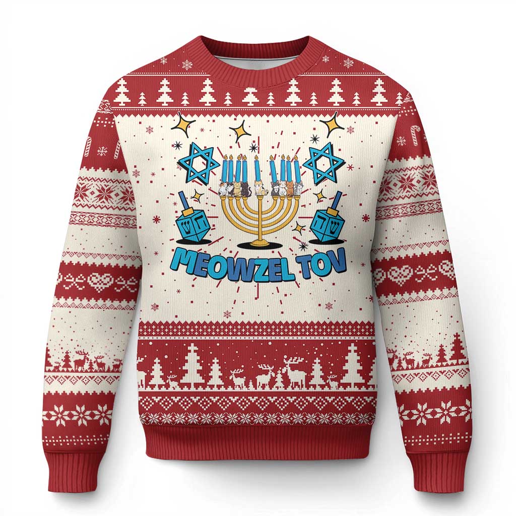 Funny Hanukkah Cat Ugly Christmas Sweater Meowzel Tov Jewish Chanukkah - Wonder Print Shop