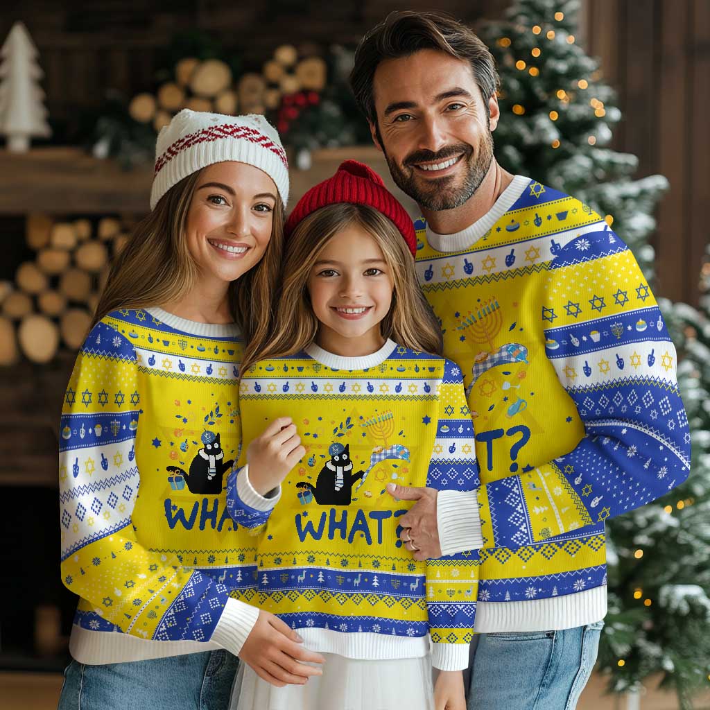 Funny Hanukkat What Black Cat Hanukkah Ugly Sweater - Wonder Print Shop