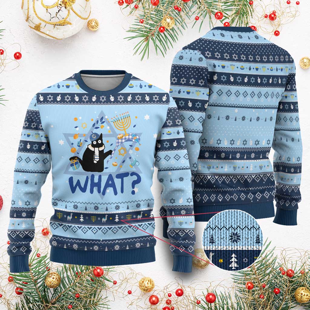 Funny Hanukkat What Black Cat Hanukkah Ugly Sweater - Wonder Print Shop