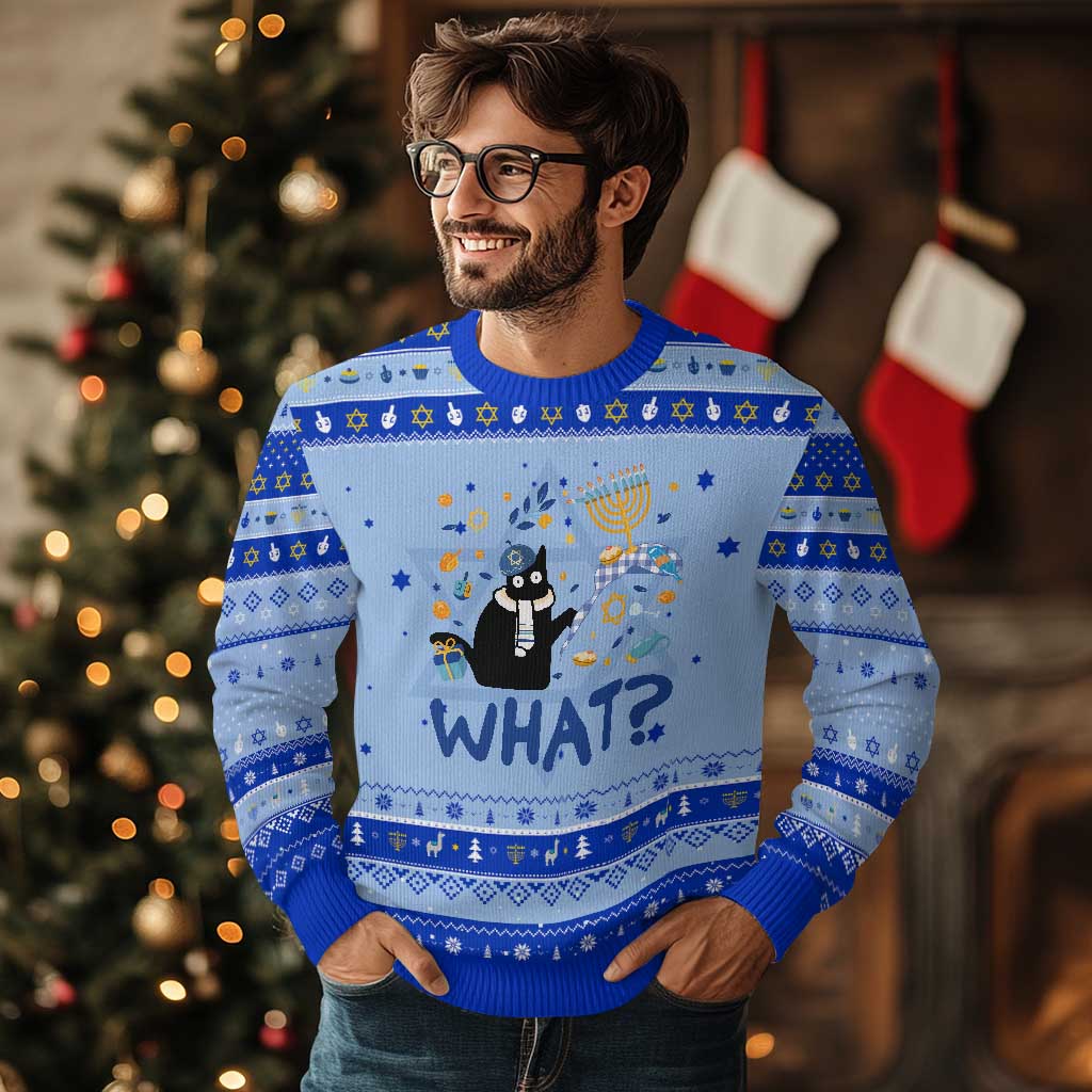 Funny Hanukkat What Black Cat Hanukkah Ugly Sweater - Wonder Print Shop