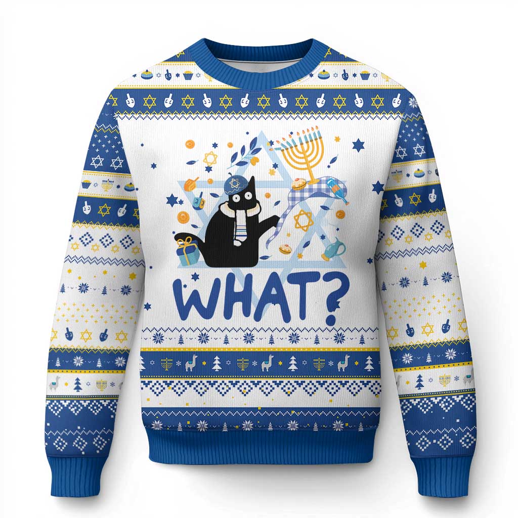 Funny Hanukkat What Black Cat Hanukkah Ugly Sweater - Wonder Print Shop