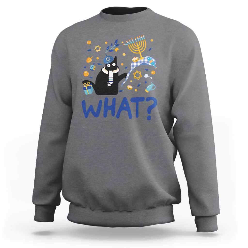 Funny Hanukkah Cat What Sweatshirt - Wonder Print Shop