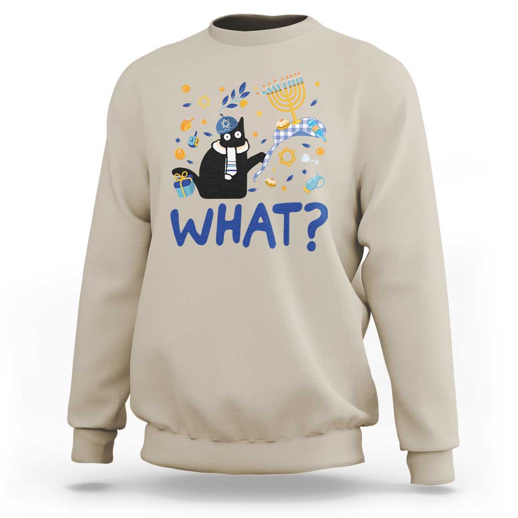 Funny Hanukkah Cat What Sweatshirt - Wonder Print Shop