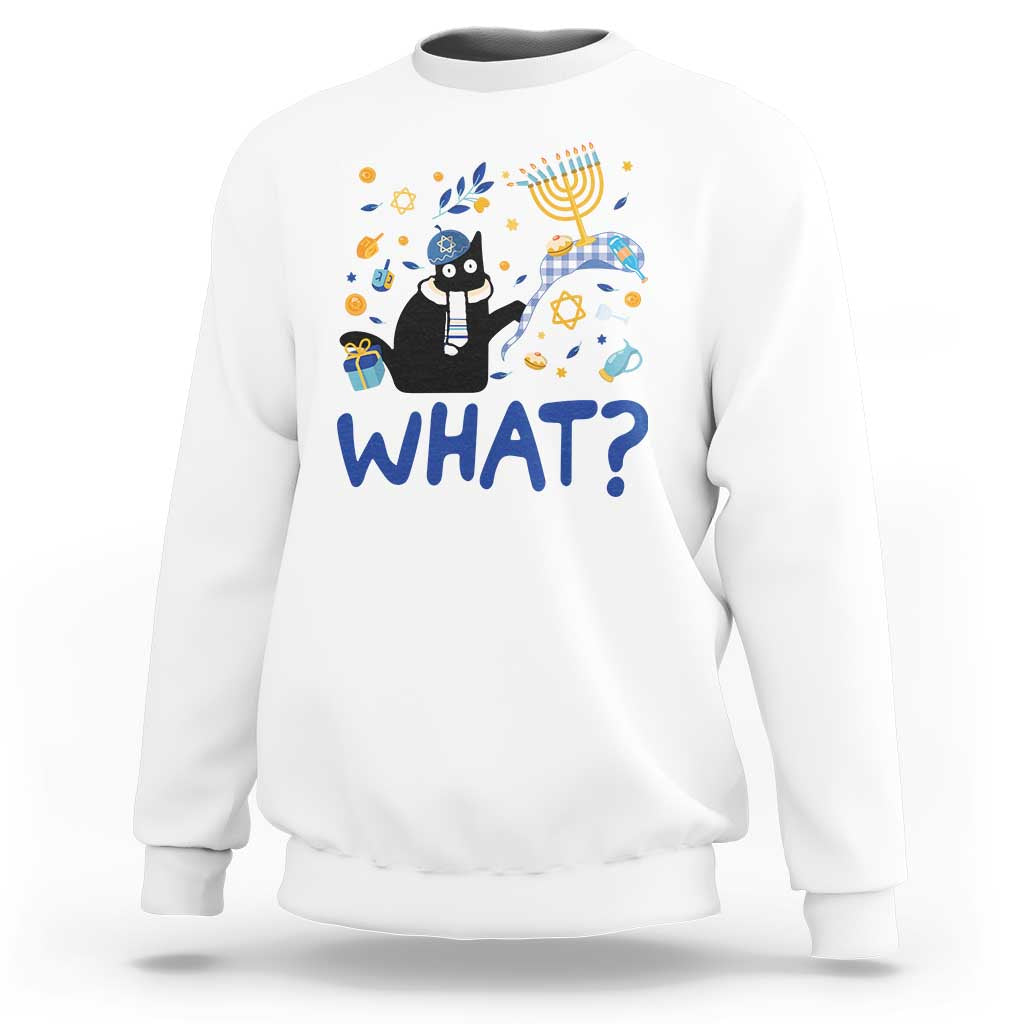Funny Hanukkah Cat What Sweatshirt - Wonder Print Shop