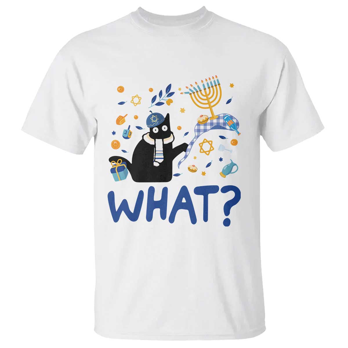 Funny Hanukkah Cat What T Shirt - Wonder Print Shop