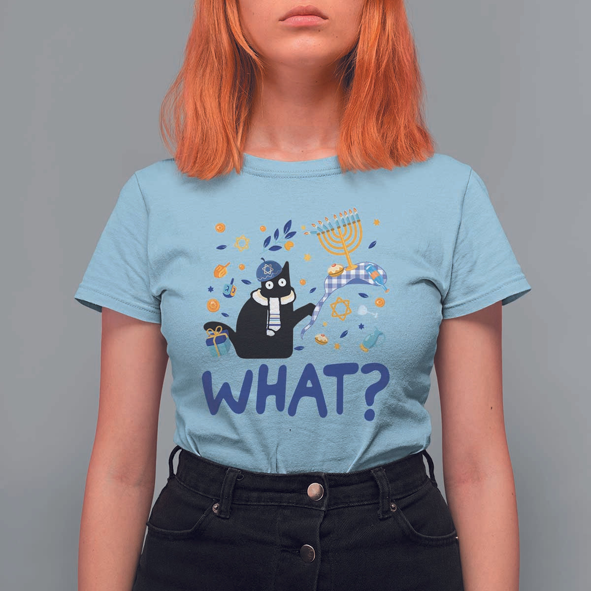 Funny Hanukkah Cat What T Shirt For Women - Wonder Print Shop