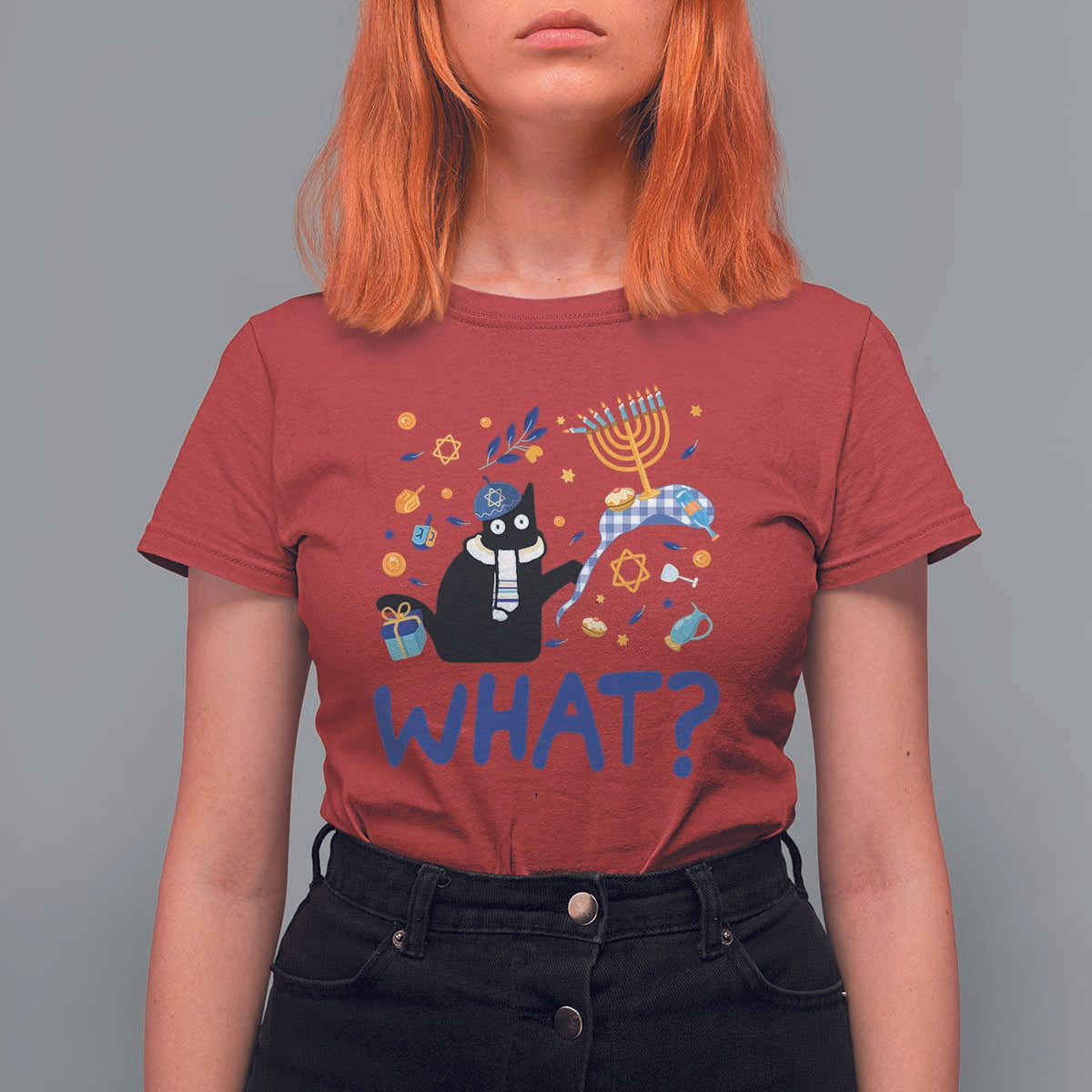 Funny Hanukkah Cat What T Shirt For Women - Wonder Print Shop