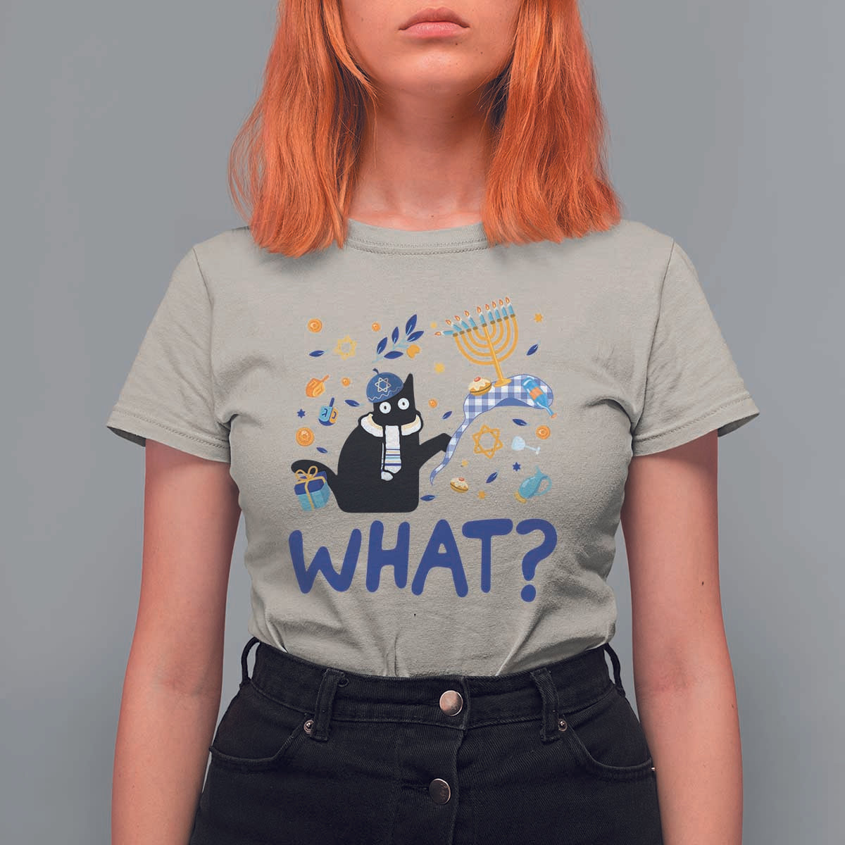 Funny Hanukkah Cat What T Shirt For Women - Wonder Print Shop