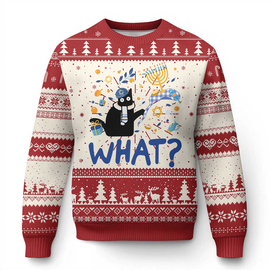 Funny Hanukkah Cat What Ugly Christmas Sweater - Wonder Print Shop