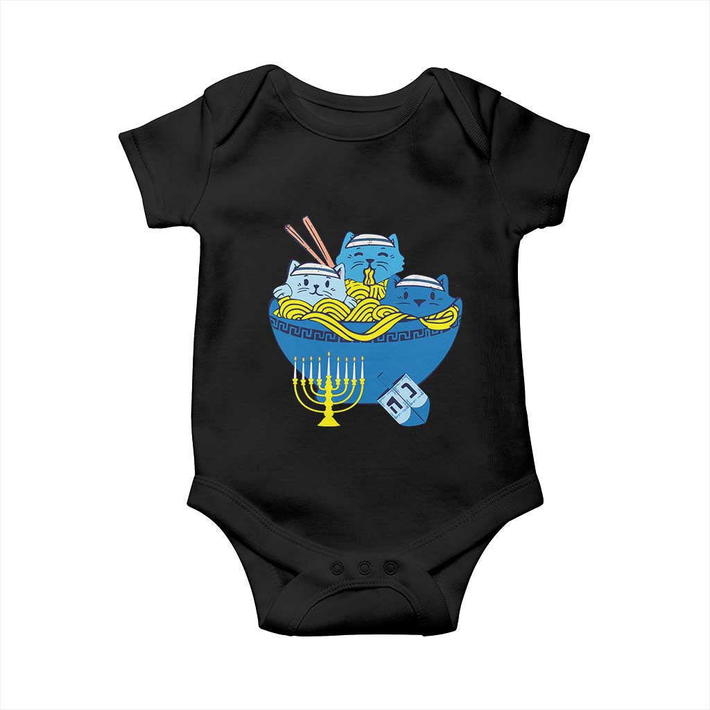 Funny Hanukkah Cat Baby Onesie Kawaii Cat Eating Ramen Anime Jewish Kitten
