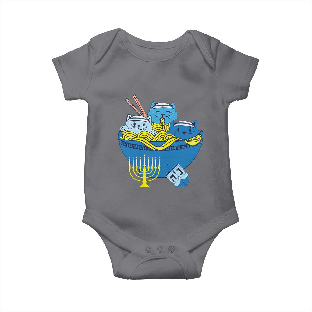 Funny Hanukkah Cat Baby Onesie Kawaii Cat Eating Ramen Anime Jewish Kitten