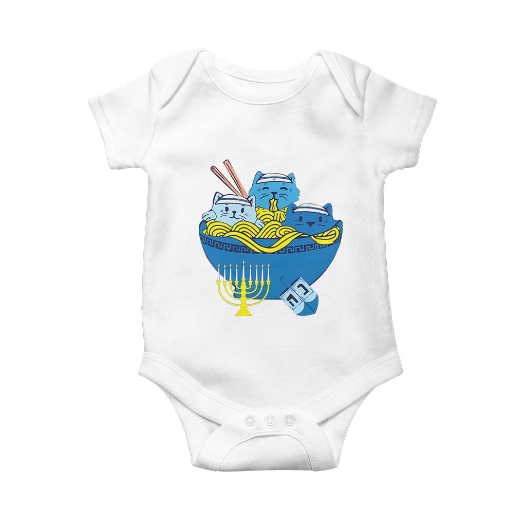 Funny Hanukkah Cat Baby Onesie Kawaii Cat Eating Ramen Anime Jewish Kitten