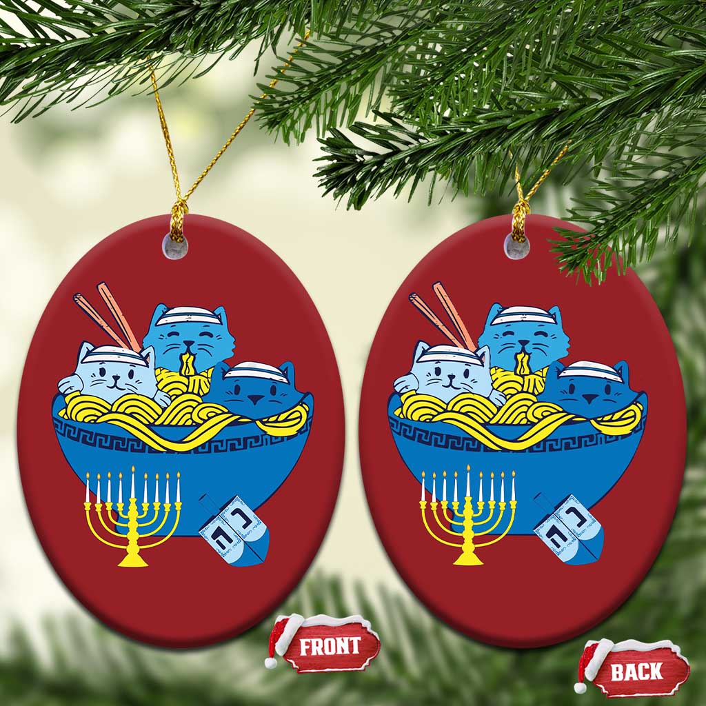 Funny Hanukkah Cat Christmas Ornament Kawaii Cat Eating Ramen Anime Jewish Kitten - Wonder Print Shop