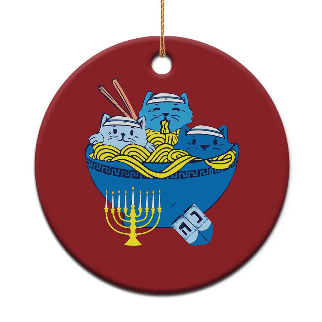 Funny Hanukkah Cat Christmas Ornament Kawaii Cat Eating Ramen Anime Jewish Kitten - Wonder Print Shop