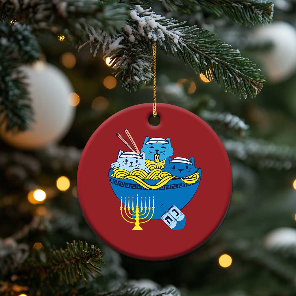 Funny Hanukkah Cat Christmas Ornament Kawaii Cat Eating Ramen Anime Jewish Kitten - Wonder Print Shop