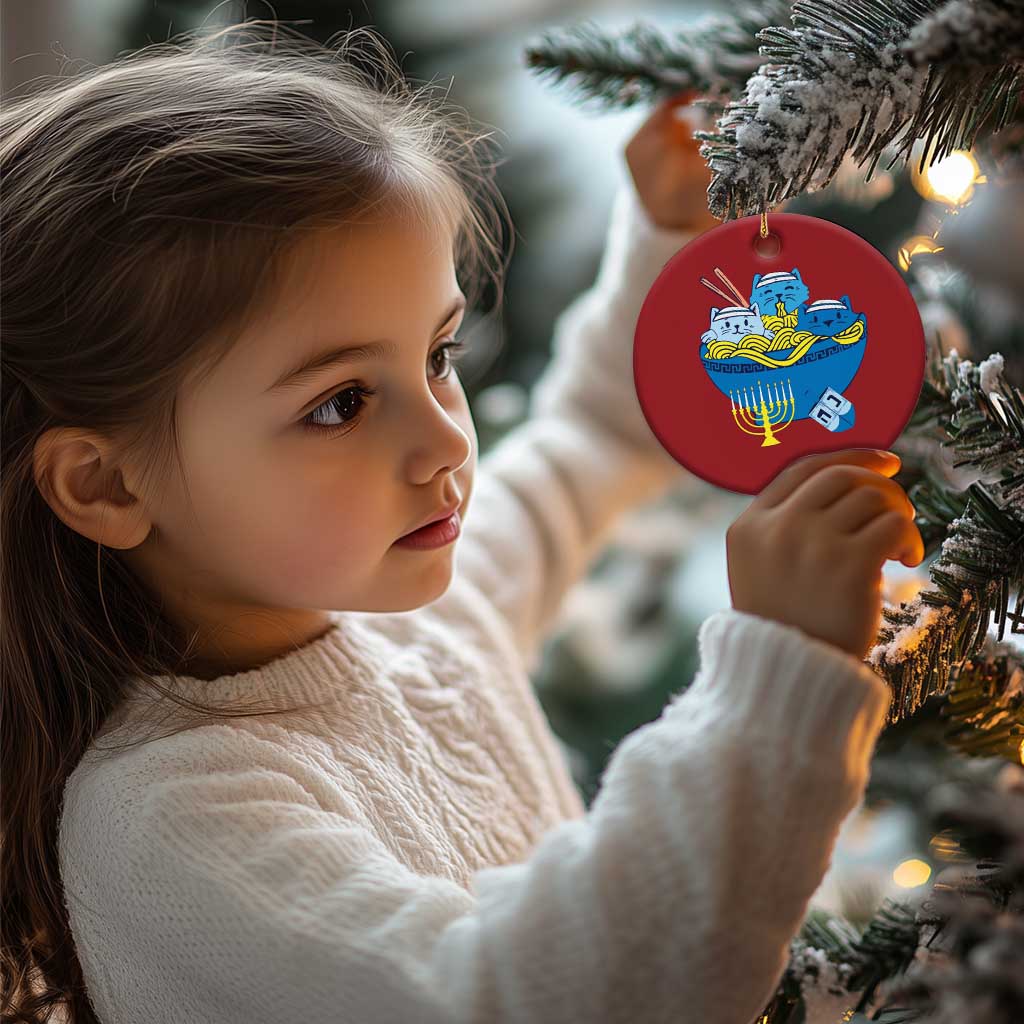 Funny Hanukkah Cat Christmas Ornament Kawaii Cat Eating Ramen Anime Jewish Kitten - Wonder Print Shop