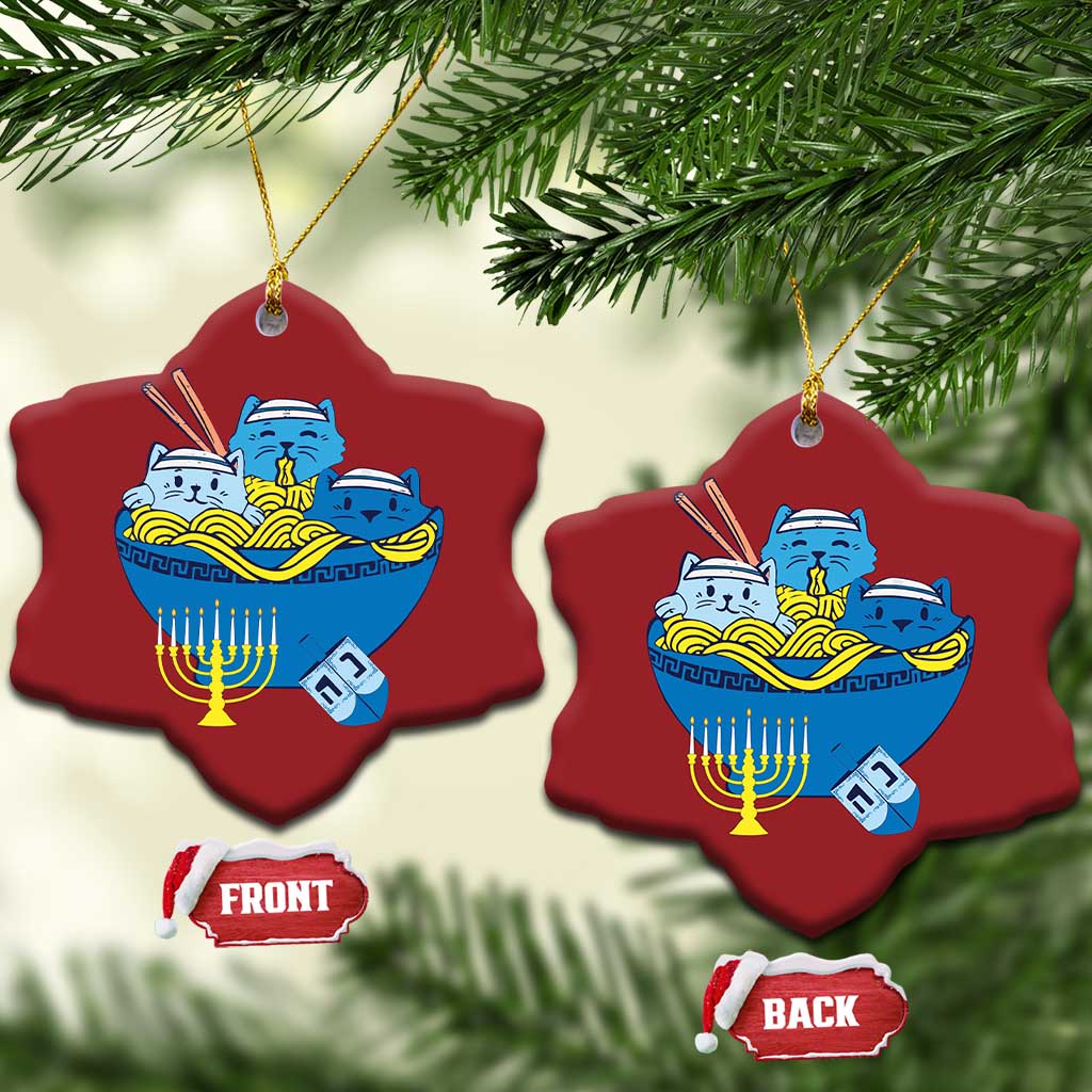 Funny Hanukkah Cat Christmas Ornament Kawaii Cat Eating Ramen Anime Jewish Kitten - Wonder Print Shop