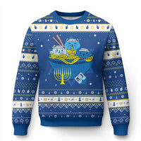 Funny Jewish Cat Hanukkah Ugly Sweater Kawaii Cat Eating Ramen Anime Kitten - Wonder Print Shop