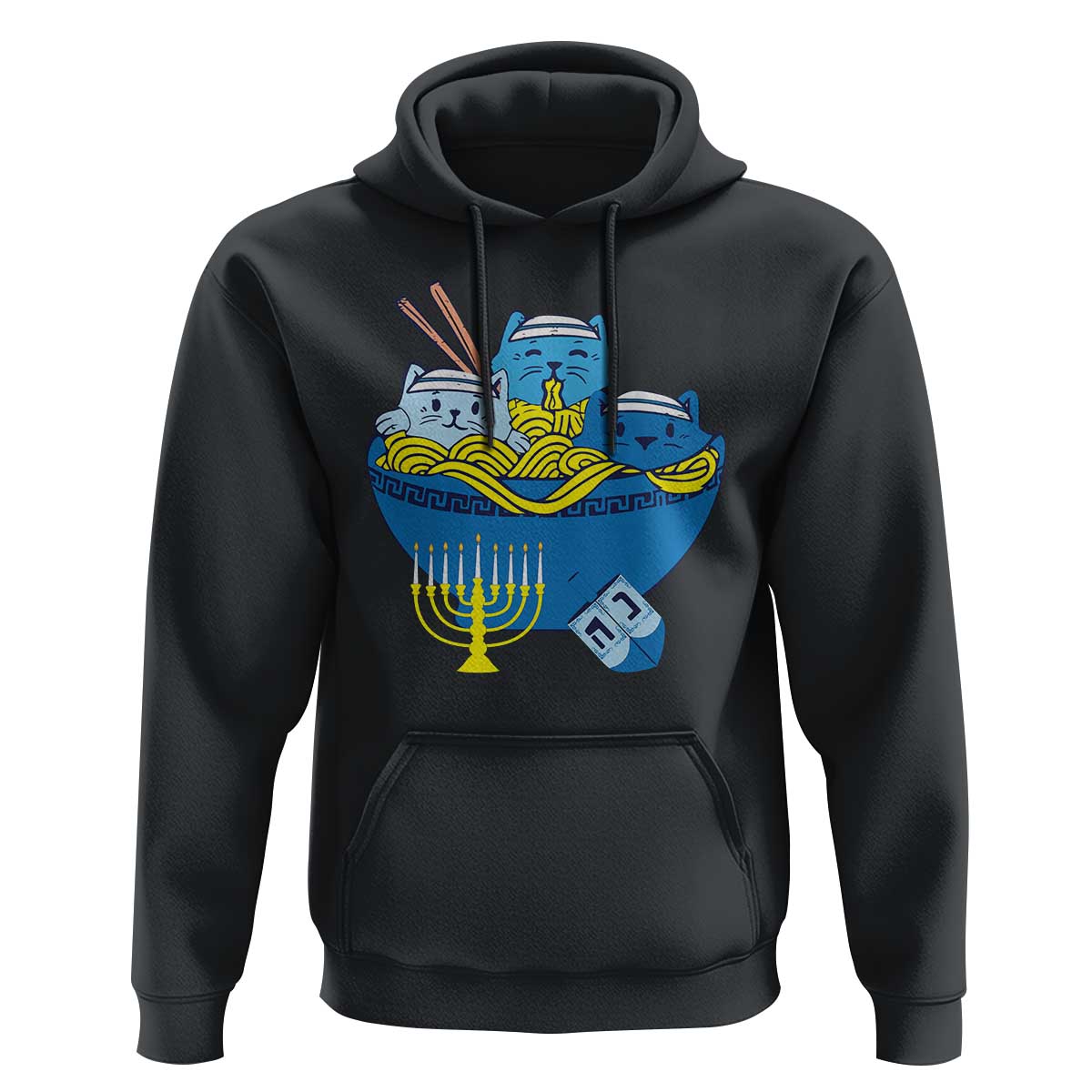 Funny Hanukkah Cat Hoodie Kawaii Cat Eating Ramen Anime Jewish Kitten