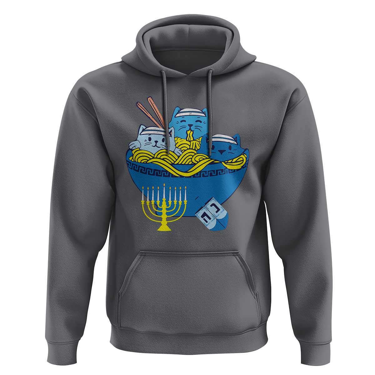 Funny Hanukkah Cat Hoodie Kawaii Cat Eating Ramen Anime Jewish Kitten
