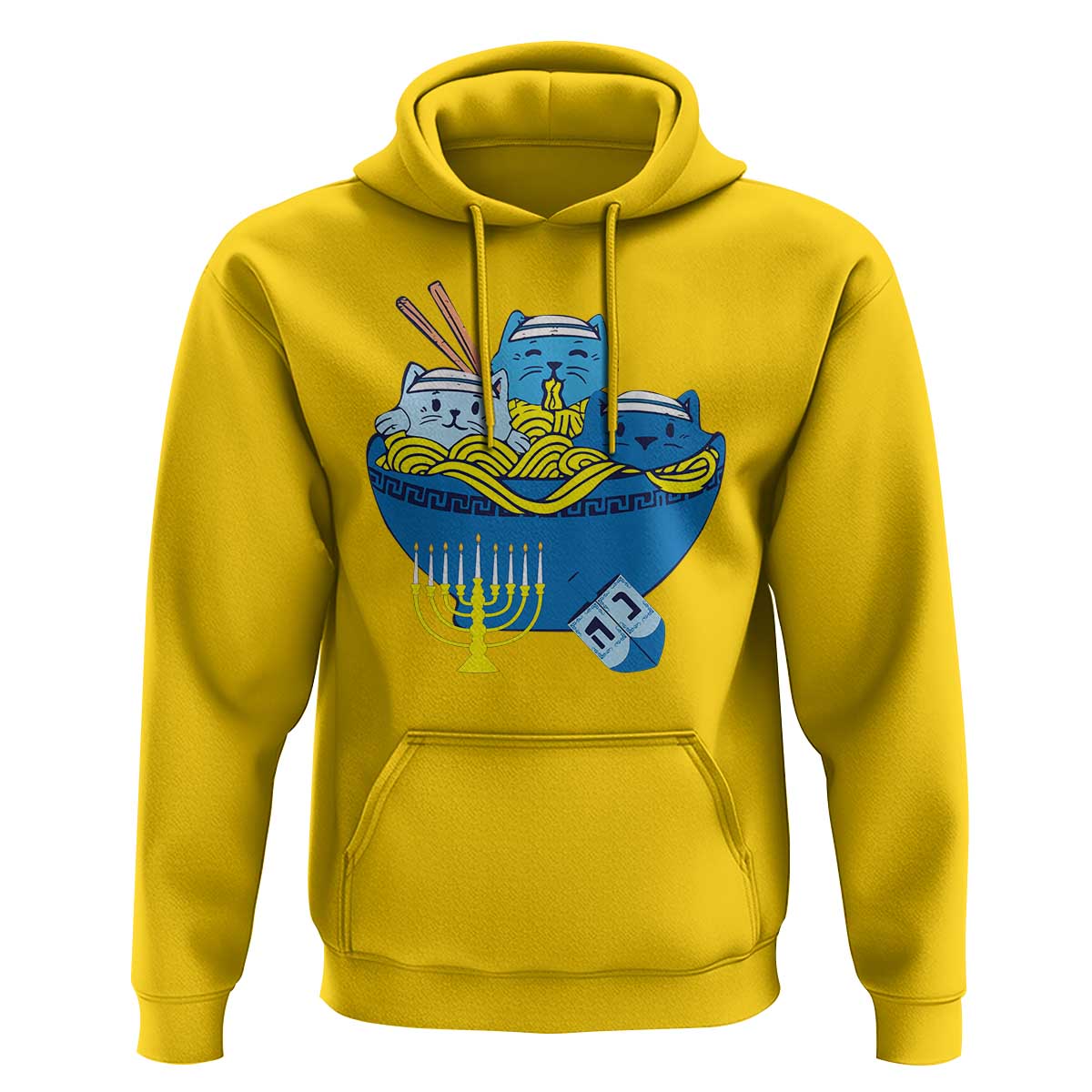 Funny Hanukkah Cat Hoodie Kawaii Cat Eating Ramen Anime Jewish Kitten