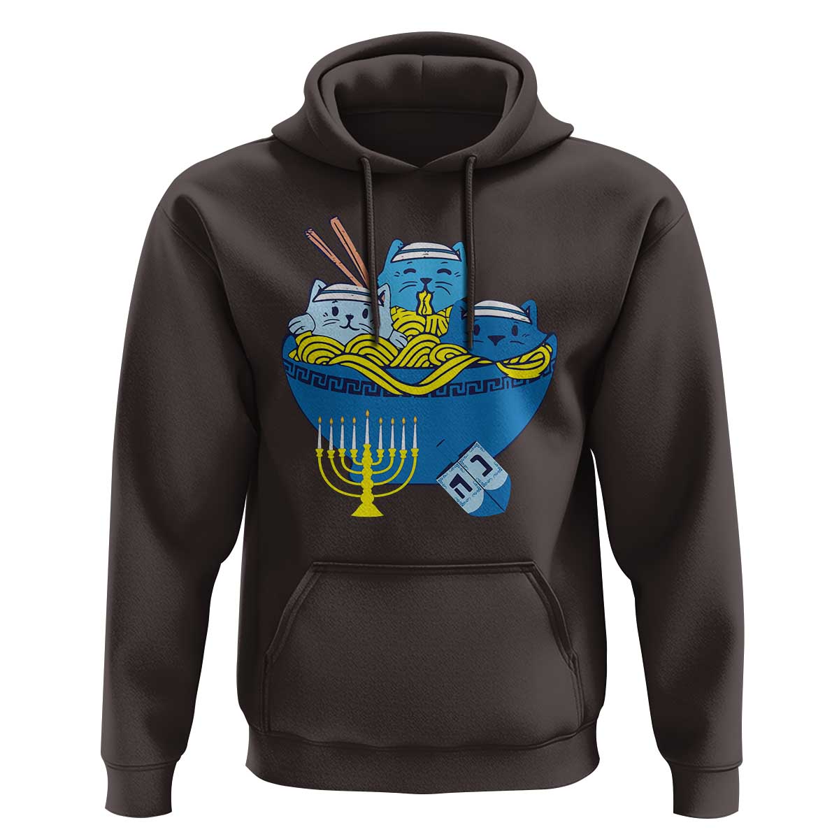 Funny Hanukkah Cat Hoodie Kawaii Cat Eating Ramen Anime Jewish Kitten