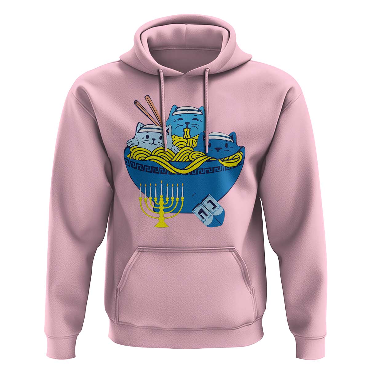 Funny Hanukkah Cat Hoodie Kawaii Cat Eating Ramen Anime Jewish Kitten