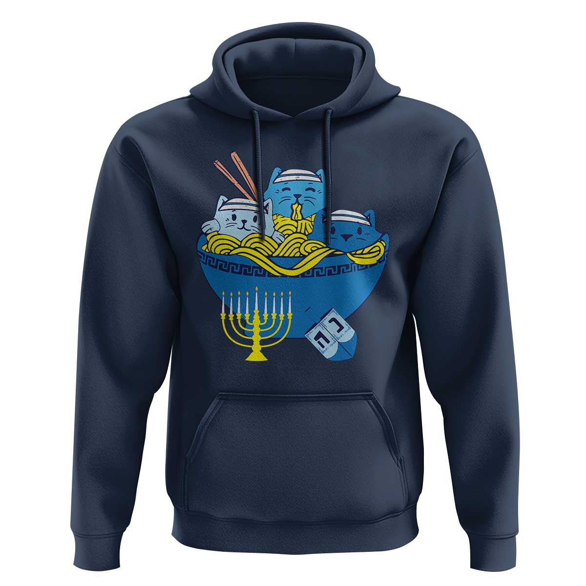 Funny Hanukkah Cat Hoodie Kawaii Cat Eating Ramen Anime Jewish Kitten