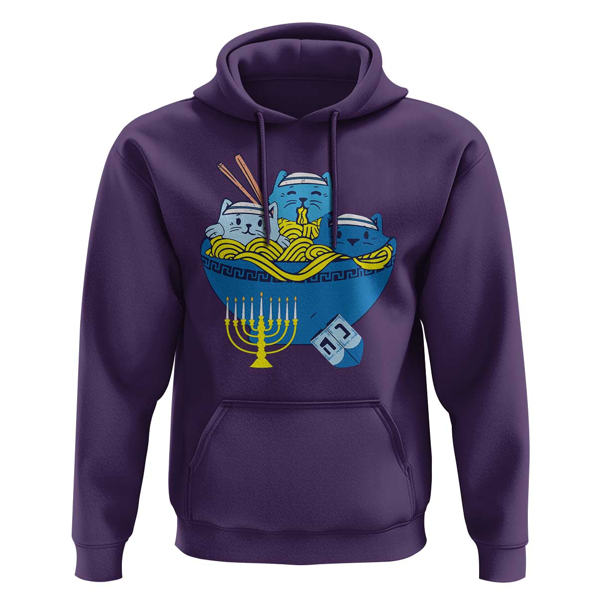 Funny Hanukkah Cat Hoodie Kawaii Cat Eating Ramen Anime Jewish Kitten