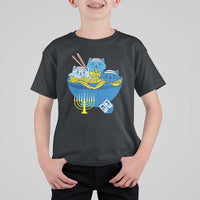 Funny Hanukkah Cat T Shirt For Kid Kawaii Cat Eating Ramen Anime Jewish Kitten - Wonder Print Shop