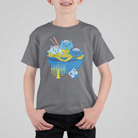 Funny Hanukkah Cat T Shirt For Kid Kawaii Cat Eating Ramen Anime Jewish Kitten - Wonder Print Shop