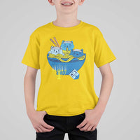 Funny Hanukkah Cat T Shirt For Kid Kawaii Cat Eating Ramen Anime Jewish Kitten - Wonder Print Shop