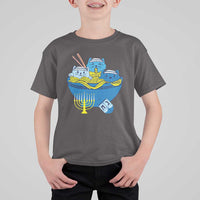 Funny Hanukkah Cat T Shirt For Kid Kawaii Cat Eating Ramen Anime Jewish Kitten - Wonder Print Shop