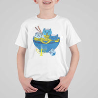 Funny Hanukkah Cat T Shirt For Kid Kawaii Cat Eating Ramen Anime Jewish Kitten - Wonder Print Shop