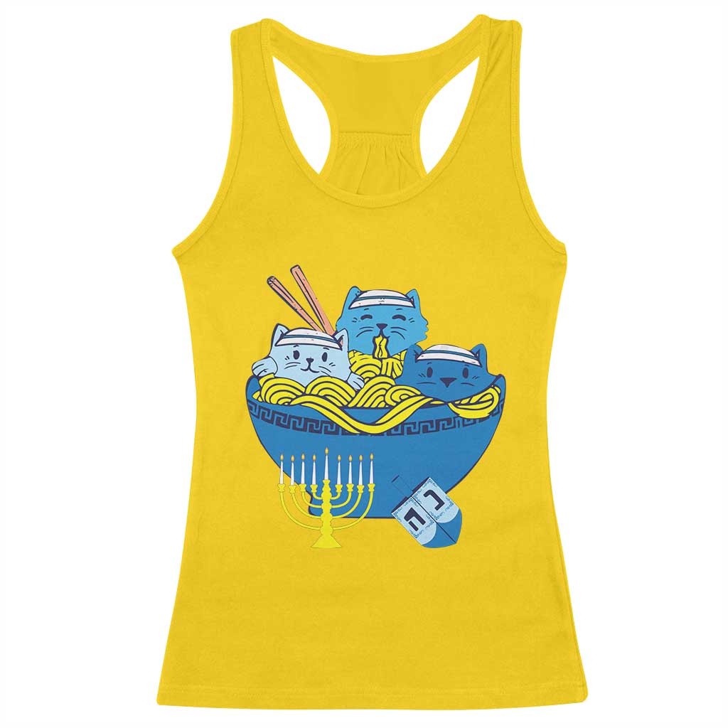 Funny Hanukkah Cat Racerback Tank Top Kawaii Cat Eating Ramen Anime Jewish Kitten